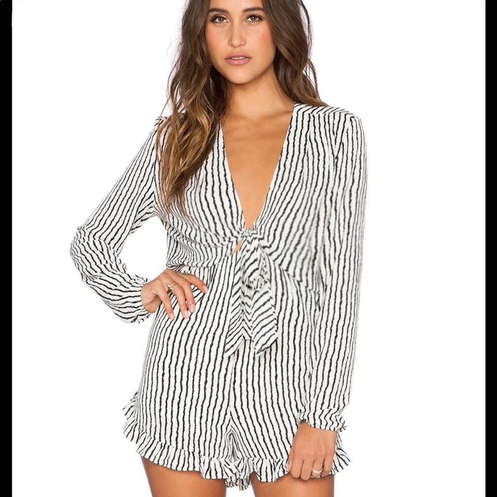 Lucy Paris striped Harlow tie front romper. NWT.